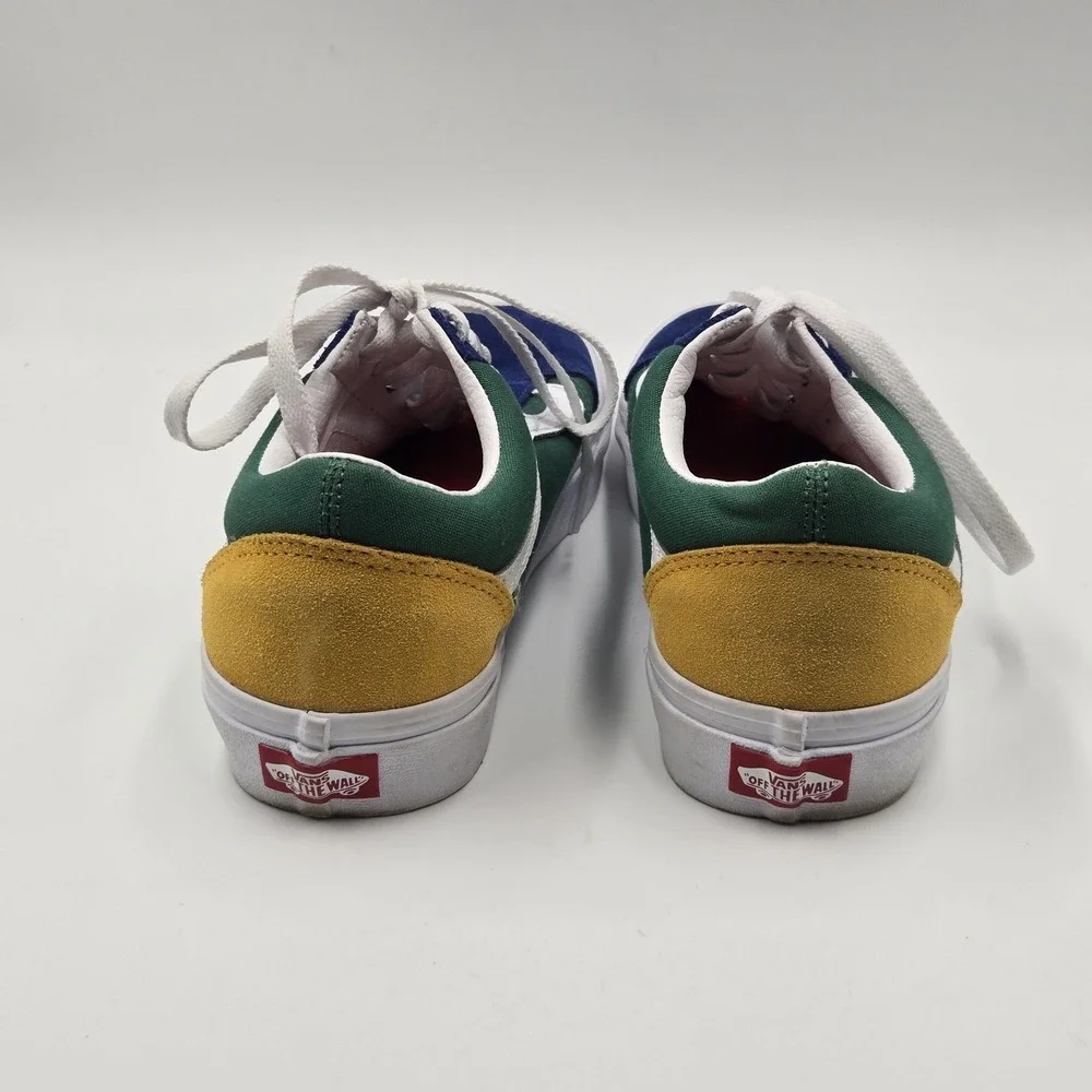 Vans Old Skool Shoes Mens Size 7.5 Green Navy Yellow Suede Canvas Skate Classic